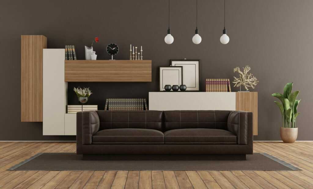 Weiß-/Holzdekorwohnwand