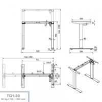 Technische Zeichnung Junker elektrisch höhenverstellbares Tischgestell 80 kg, Höhenbereich 702–1202 mm, Breite 811–1302 mm