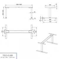 Technische Zeichnung Junker elektrisch höhenverstellbares Tischgestell 80 kg, Höhenbereich 590–1240 mm, Breite 1080–1600 mm