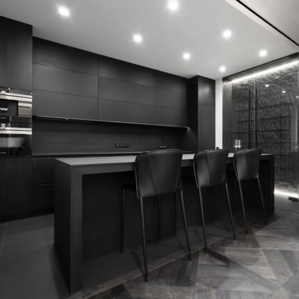 Fundermax Küche Black Object aus Max Compact Interior im Dekor 0080 und der Oberfläche SX 6_1