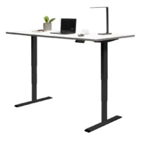 Höhenverstellbarer Schreibtisch mit schwarzem Gestell und weißer Tischplatte