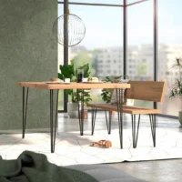 Esstisch und Essbank mit Haarnadel Beinen