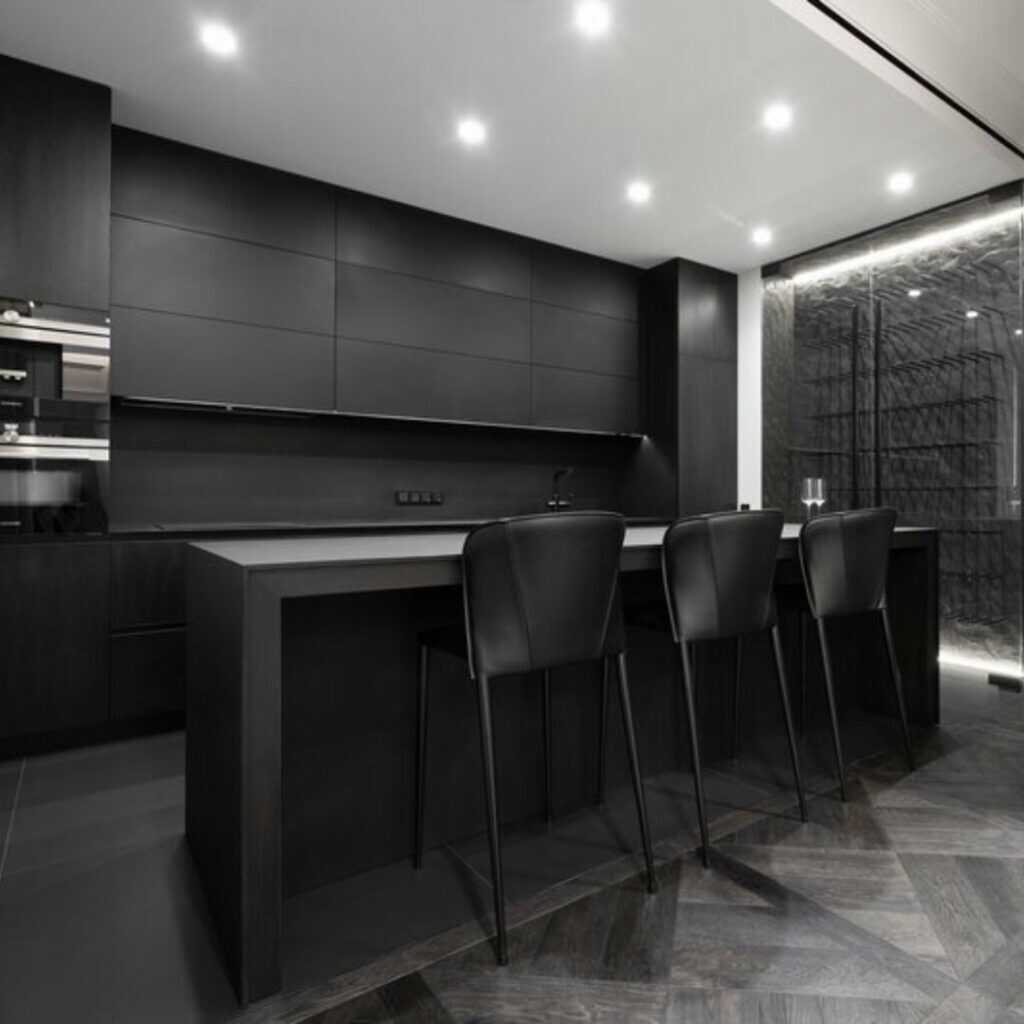 Fundermax Küche Black Object aus Max Compact Interior im Dekor 0080 und der Oberfläche SX 6_1