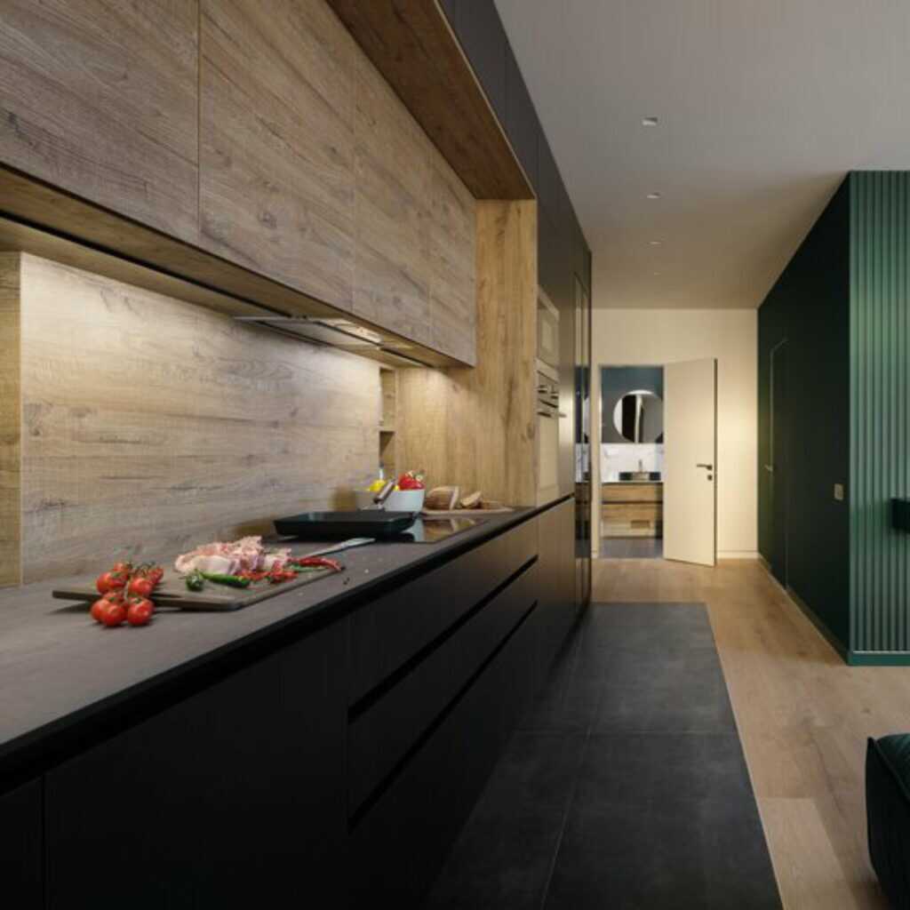 Fundermax Küche Infinity aus Schichtstoff HPL im Dekor 0428 sowie der Oberfläche NN 3_1